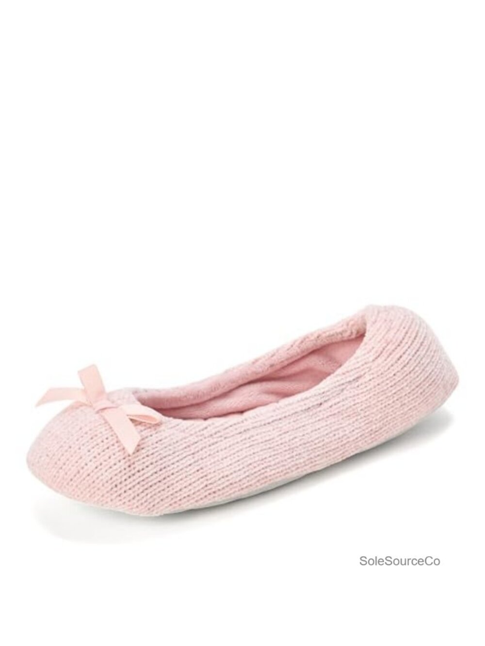 Suede Sole Ballerina Slipper with Memory Foam and Tie Bow - Women's